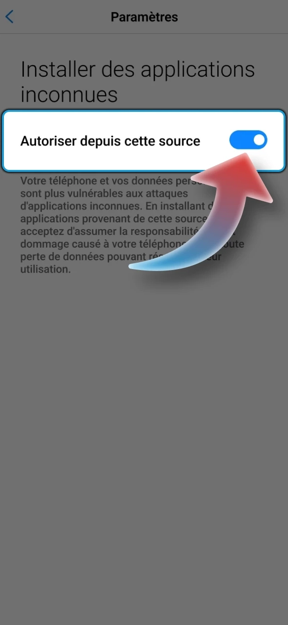 Accédez aux paramètres de votre téléphone et autorisez le téléchargement du fichier de l'application Megapari.