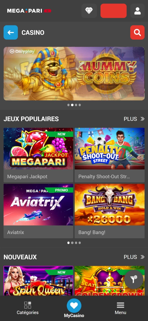 La section casino Megapari vous propose de nombreux jeux intéressants.