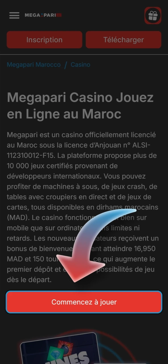 Commencez par vous rendre sur le site Megapari.