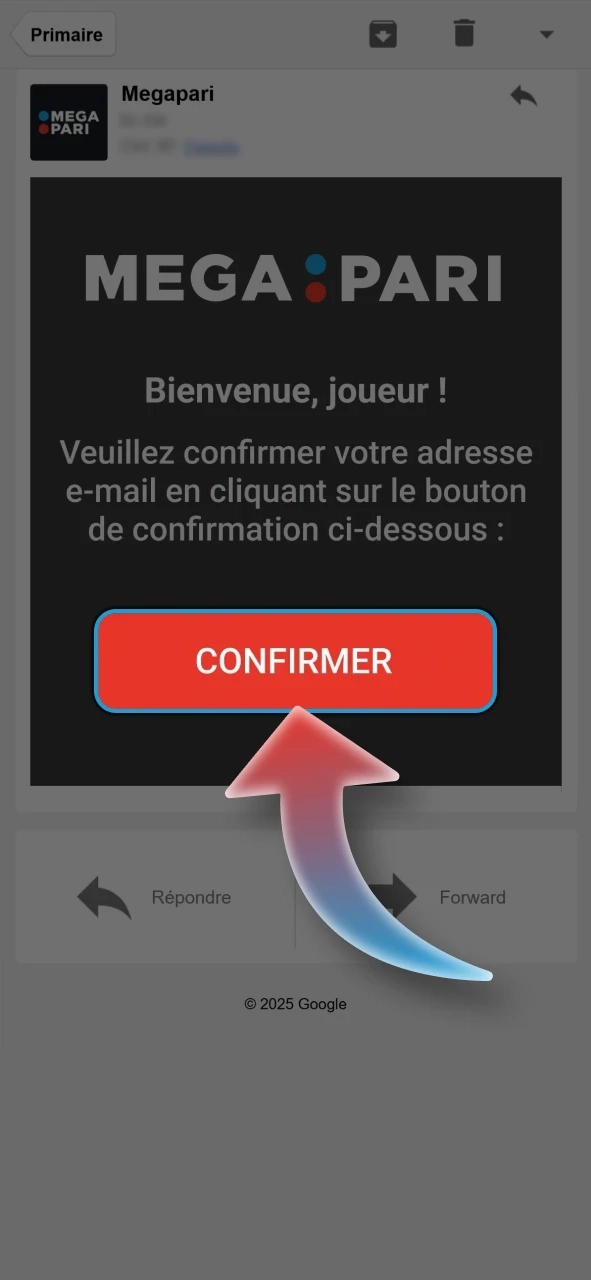 Trouvez l'e-mail de vérification de votre compte Megapari.