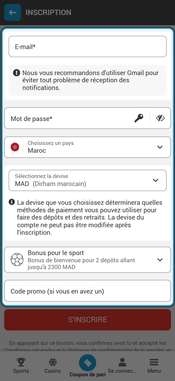 Entrez les informations nécessaires pour créer un compte Megapari.