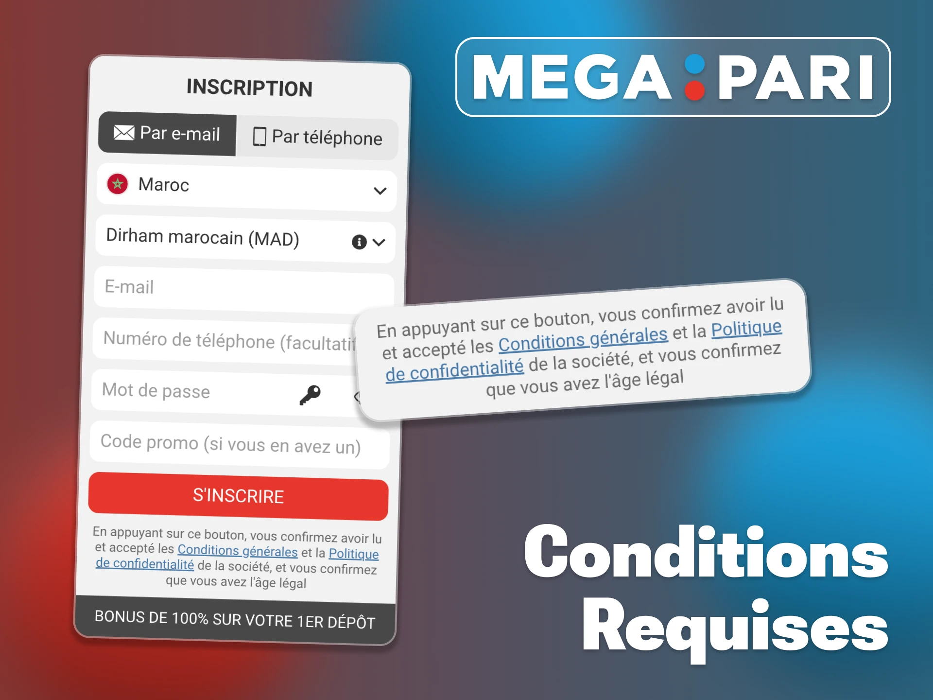 Lisez les règles de Megapari avant de vous inscrire.