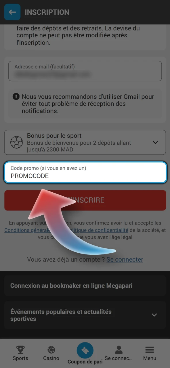 Entrez le code promo actuel pour obtenir un bonus de Megapari.