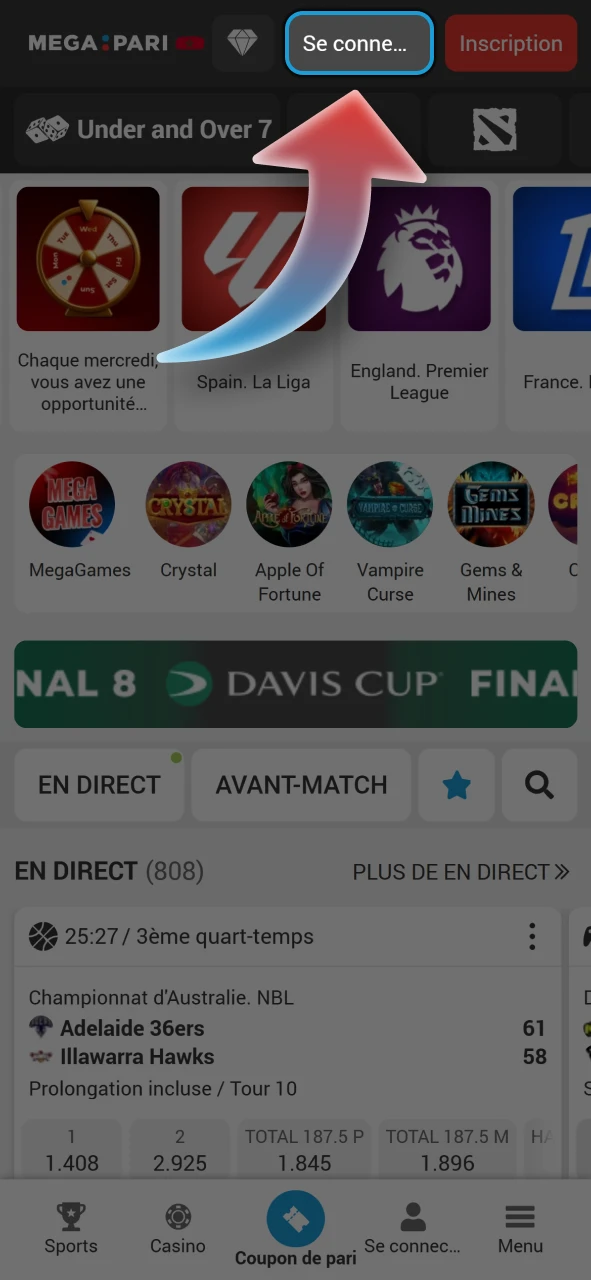 Cliquez sur le bouton de connexion pour accéder à votre compte Megapari.