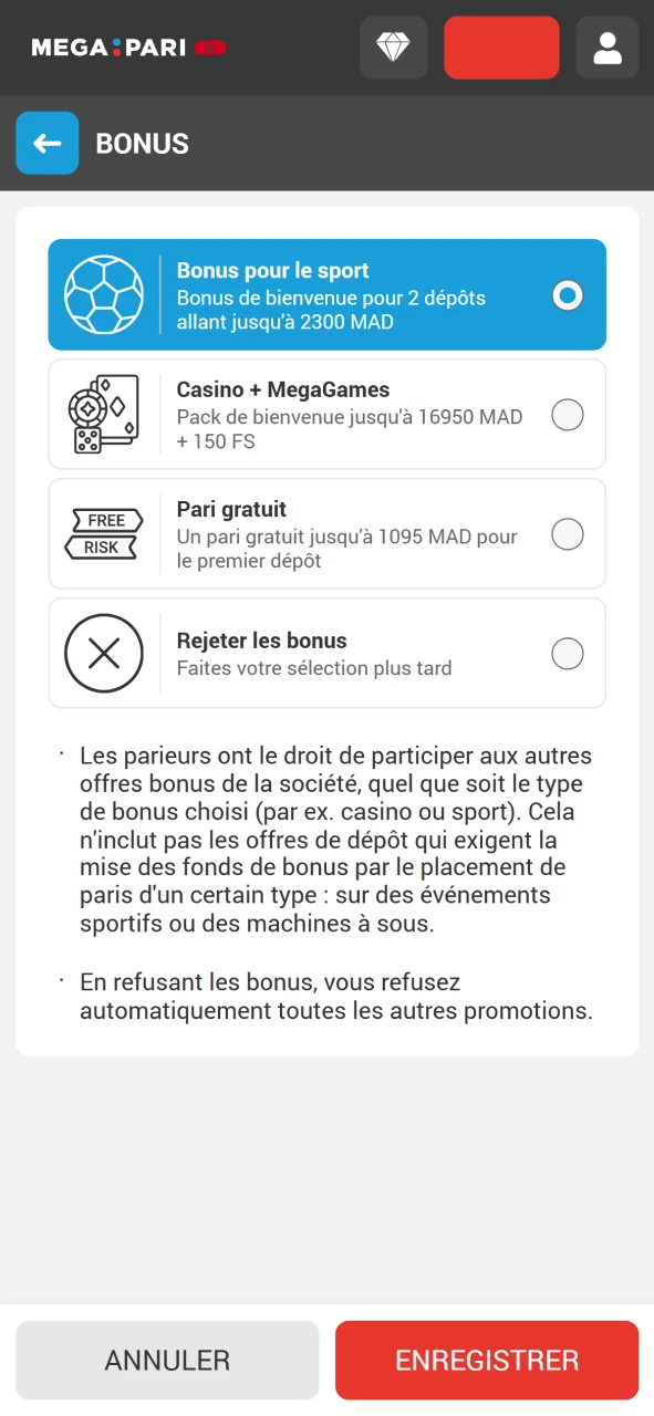 Activez le bonus de bienvenue Megapari.