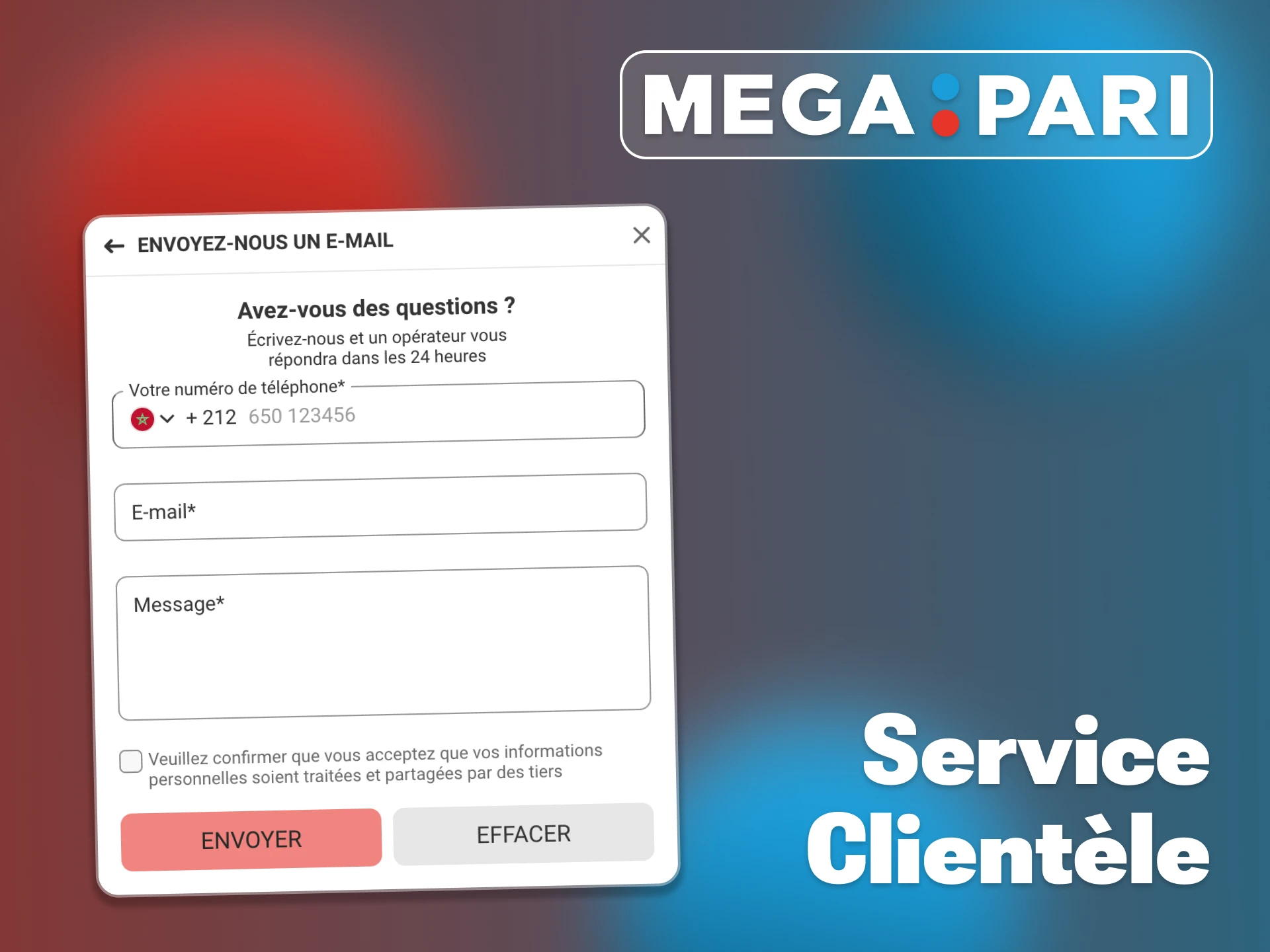 Contactez l'équipe d'assistance Megapari pour toute question relative aux paiements.