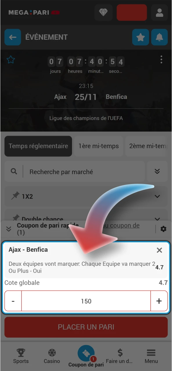 Remplissez le formulaire de pari sur Megapari.