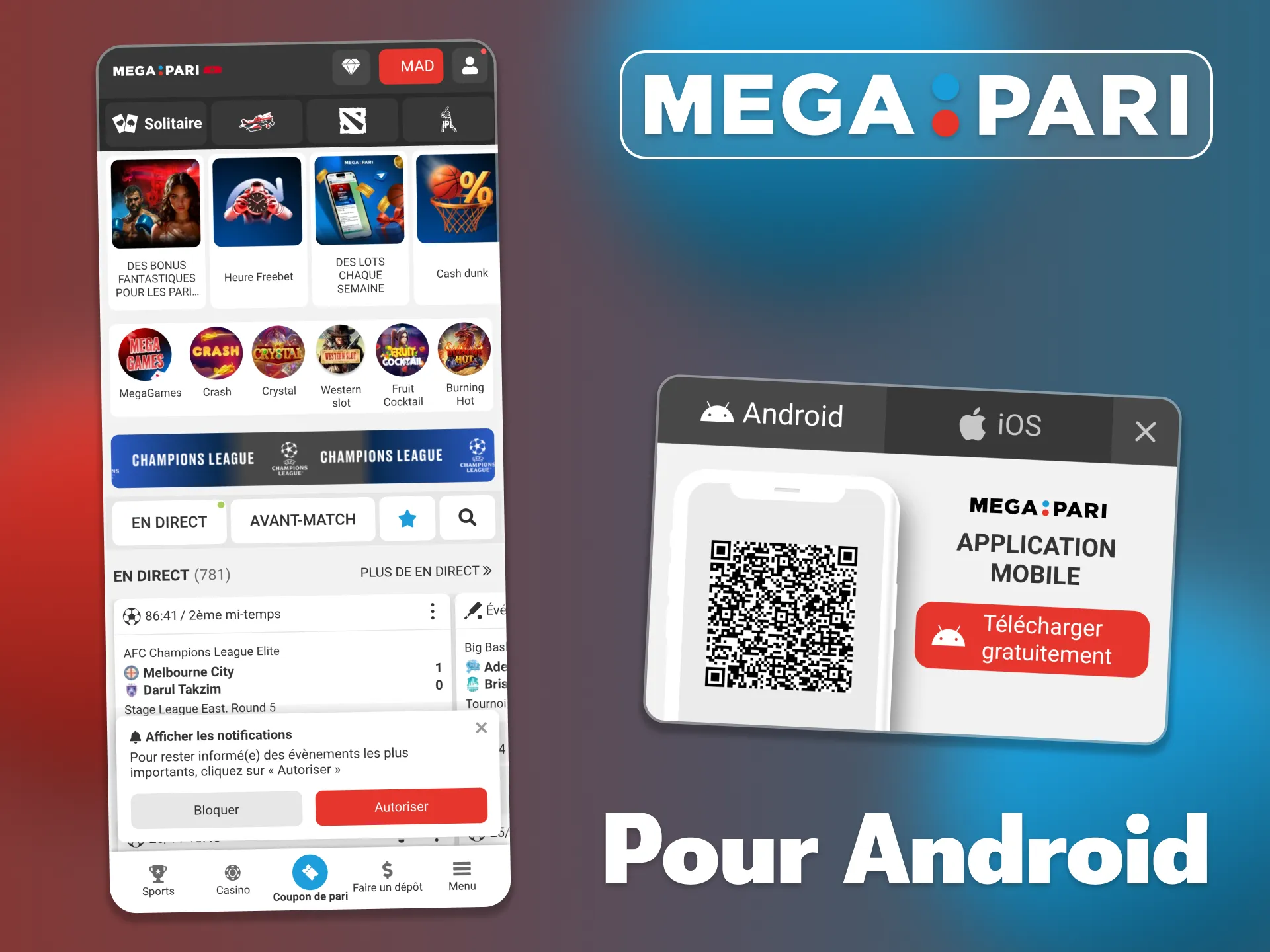 L'application Android est disponible directement sur le site Web Megapari.