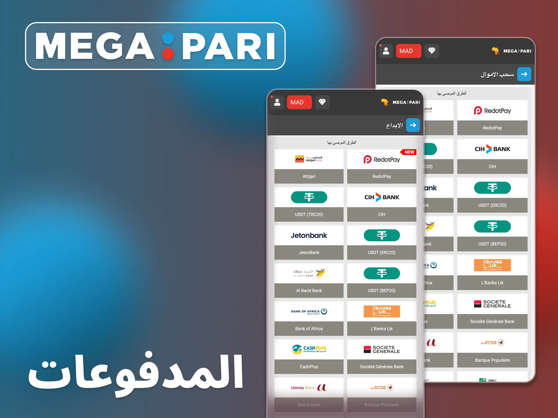يدعم تطبيق Megapari طرق الدفع الآمنة.