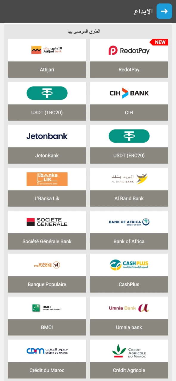 اختر نظام دفع متاح على Megapari.