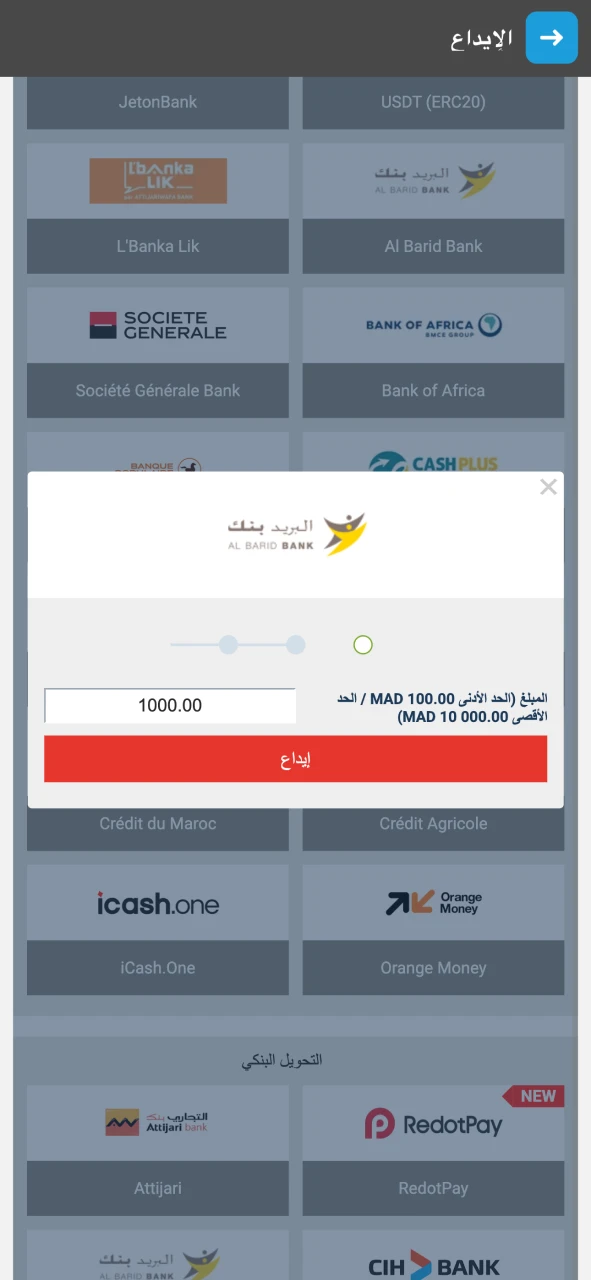 حدد المبلغ الذي ترغب في إيداعه في رصيد Megapari الخاص بك وقم بالتأكيد.